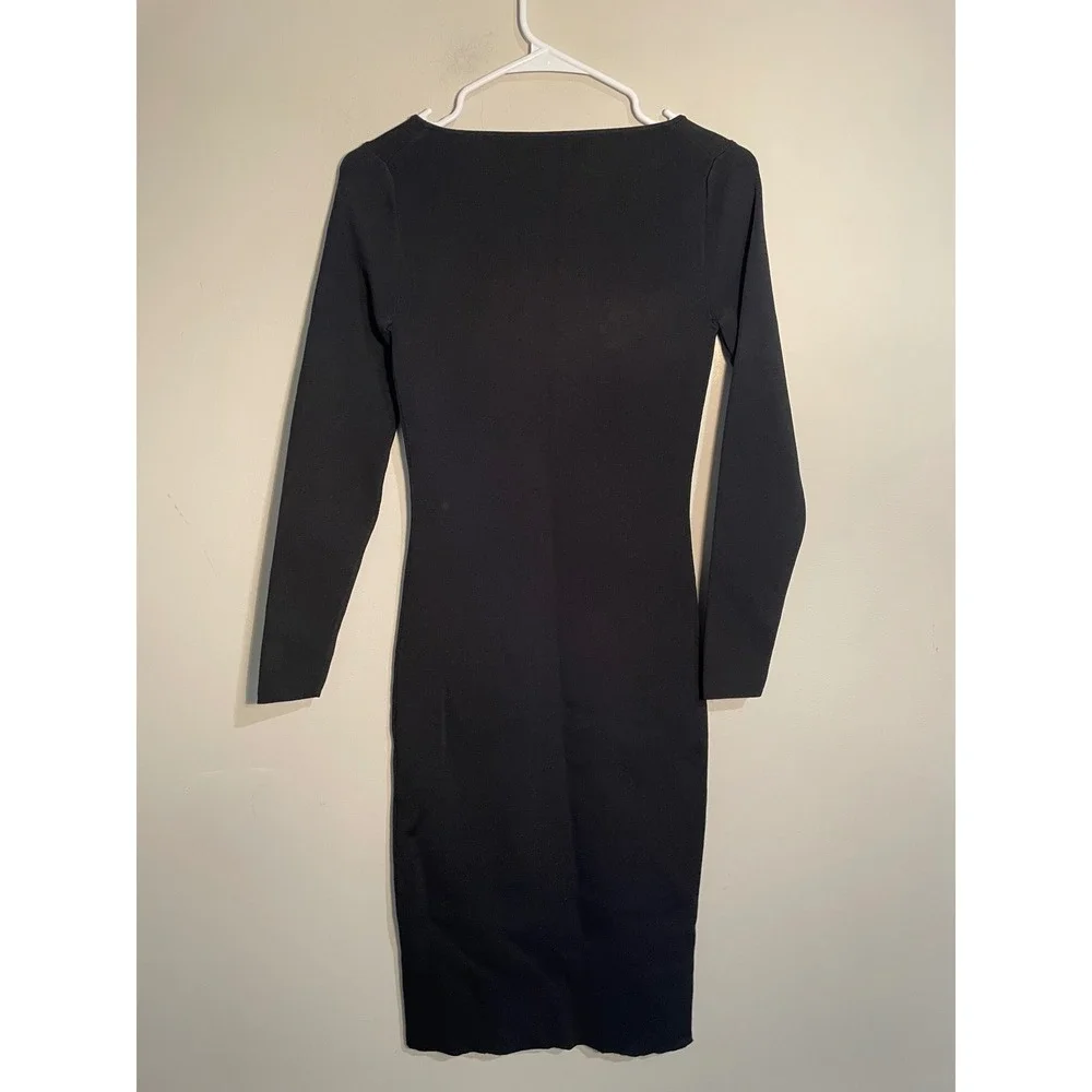 J.Crew Black Scoop Neck‎ Bodycon Long Sleeve Midi Dress Size XS